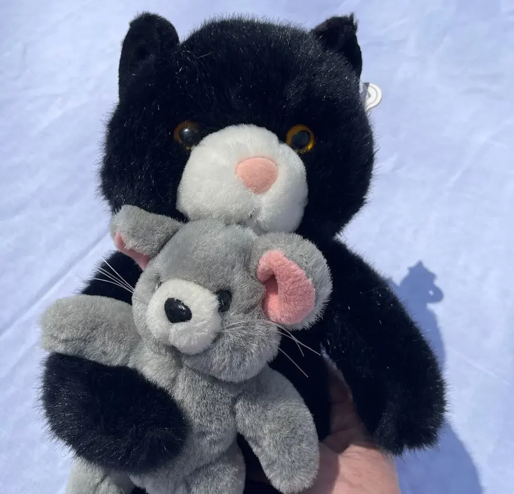 Black Cat With Gray Mouse Toy Plush Stuffed Animal by Sugarloaf 1998 14